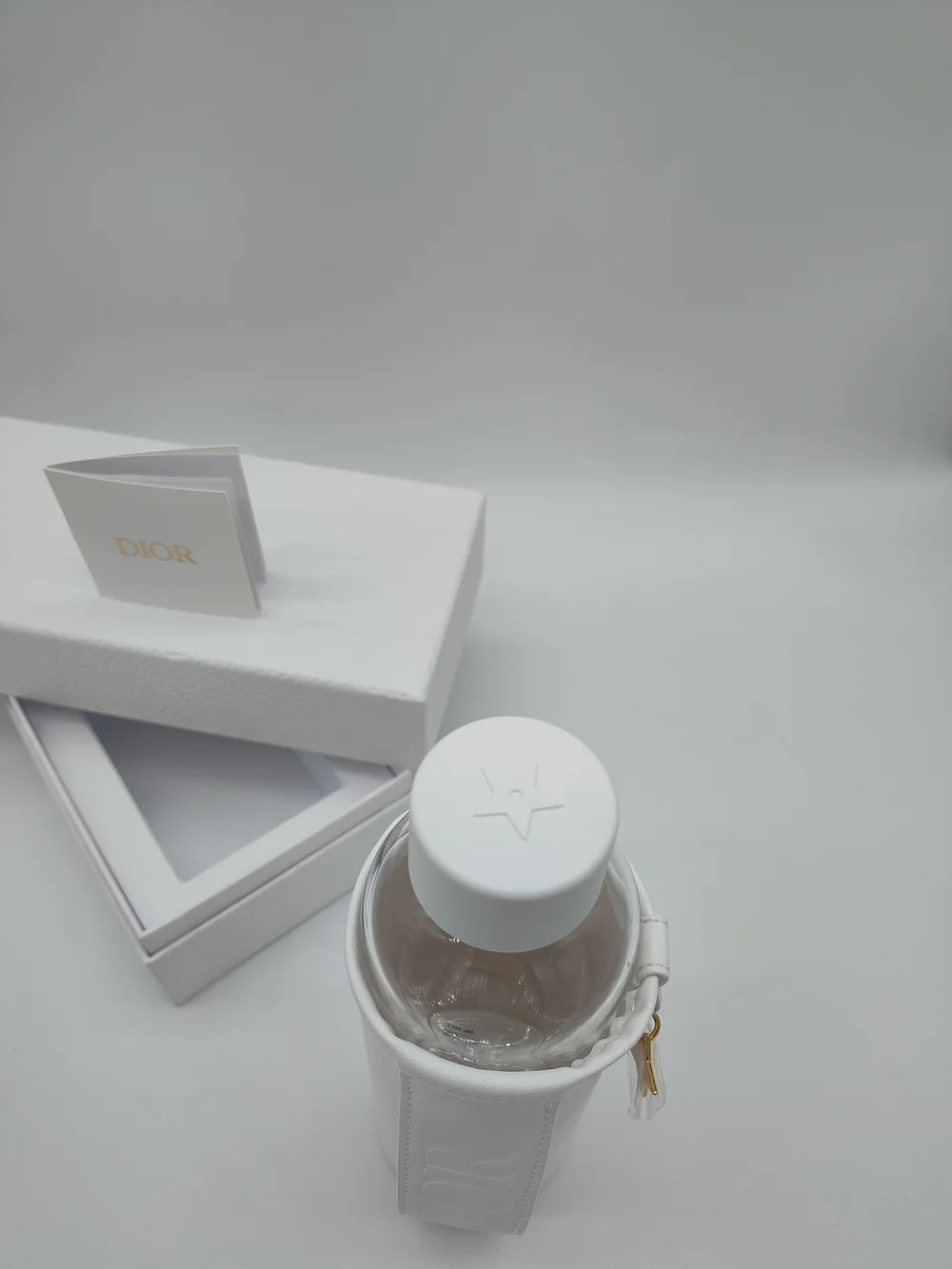 DIOR Exclusive Travel Water Bottle White Holder Gold Star Charm Gift Box NIB